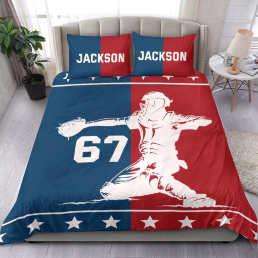 Baseball Boy Red Blue bedding set - 4 pcs personalized duvet cover, bed sheets, pillow shams