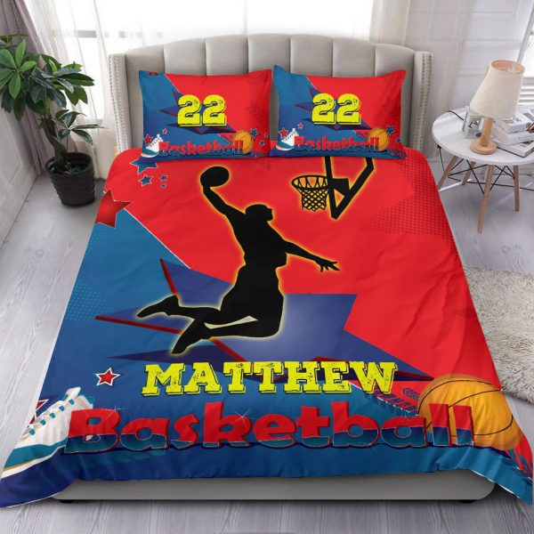 Basketball Boy Red Blue bedding set - 4 pcs Personalized duvet cover, bed sheets, pillow shams