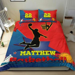 Basketball Boy Red Blue bedding set - 4 pcs Personalized duvet cover, bed sheets, pillow shams