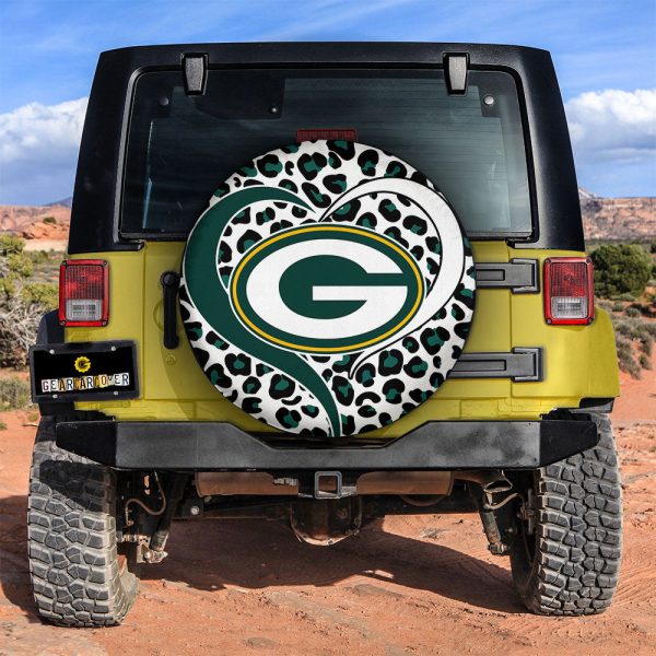 Green Bay Packers Spare Tire Cover Custom Leopard Heart For Fans