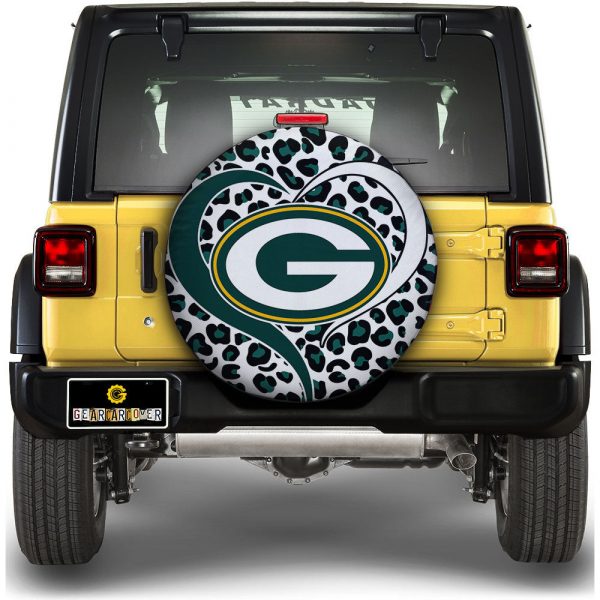 Green Bay Packers Spare Tire Cover Custom Leopard Heart For Fans