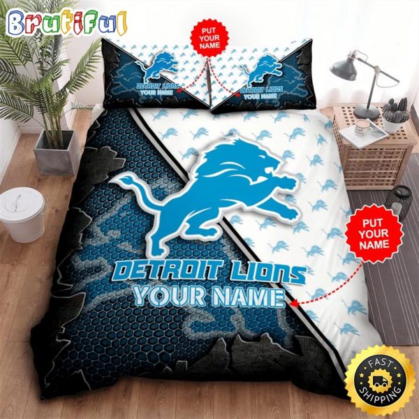 NFL Detroit Lions Custom Name Blue White Bedding Set