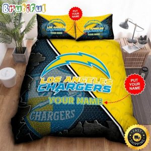 NFL Los Angeles Chargers Custom Name Gold Blue Bedding Set