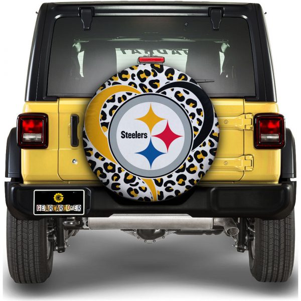 Pittsburgh Steelers Spare Tire Cover Custom Leopard Heart For Fans