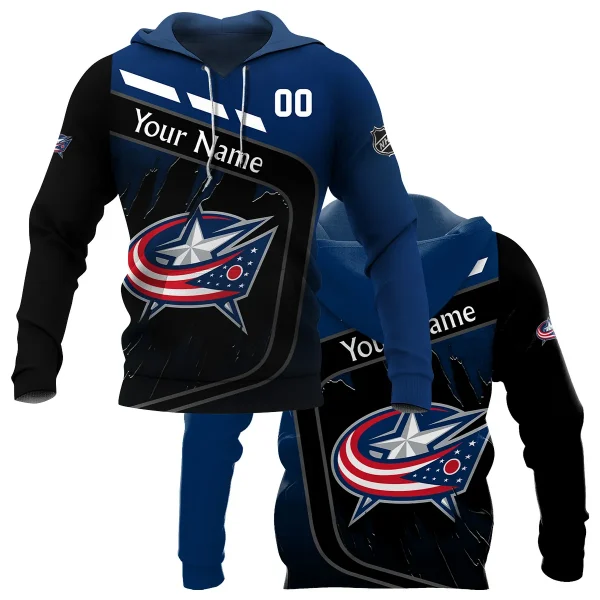 Custom Name & Number NHL Columbus Blue Jackets Exclusive All Over Prints Graphic Hoodie