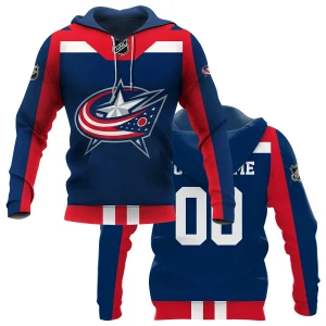 Custom Name &amp; Number NHL Columbus Blue Jackets Exclusive All Over Prints Graphic Hoodie