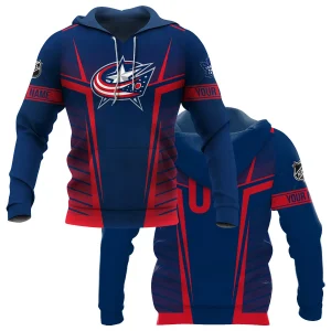 Custom Name &amp; Number NHL Columbus Blue Jackets Exclusive All Over Prints Graphic Hoodie