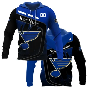 Custom Name &amp; Number NHL St. Louis Blues Exclusive All Over Prints Graphic Hoodie