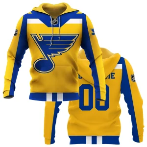 Custom Name &amp; Number NHL St. Louis Blues Exclusive All Over Prints Graphic Hoodie