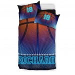 Personalized Basketball Duvet Cover Set, Basketball Big Ball 3D Printed Blue Player Duvet Cover & Pillowcases, Custom Name Number Bedding Set