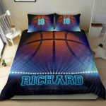 Personalized Basketball Duvet Cover Set, Basketball Big Ball 3D Printed Blue Player Duvet Cover & Pillowcases, Custom Name Number Bedding Set
