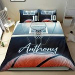 Personalized Basketball Duvet Cover Set, Basketball Ball Blue Light Player Gift Idea Duvet Cover & Pillowcases, Custom Name Number Bedding Set