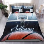 Personalized Basketball Duvet Cover Set, Basketball Ball Blue Light Player Gift Idea Duvet Cover & Pillowcases, Custom Name Number Bedding Set