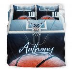 Personalized Basketball Duvet Cover Set, Basketball Ball Blue Light Player Gift Idea Duvet Cover & Pillowcases, Custom Name Number Bedding Set