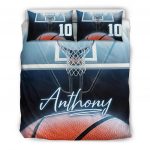 Personalized Basketball Duvet Cover Set, Basketball Ball Blue Light Player Gift Idea Duvet Cover & Pillowcases, Custom Name Number Bedding Set
