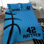 Personalized Basketball Duvet Cover Set, Basketball Blue Dot Pattern Plaey Gift Duvet Cover & Pillowcases, Custom Name Number Bedding Set
