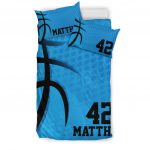 Personalized Basketball Duvet Cover Set, Basketball Blue Dot Pattern Plaey Gift Duvet Cover & Pillowcases, Custom Name Number Bedding Set