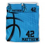 Personalized Basketball Duvet Cover Set, Basketball Blue Dot Pattern Plaey Gift Duvet Cover & Pillowcases, Custom Name Number Bedding Set
