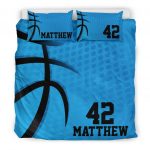 Personalized Basketball Duvet Cover Set, Basketball Blue Dot Pattern Plaey Gift Duvet Cover & Pillowcases, Custom Name Number Bedding Set