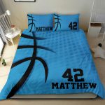 Personalized Basketball Duvet Cover Set, Basketball Blue Dot Pattern Plaey Gift Duvet Cover & Pillowcases, Custom Name Number Bedding Set