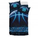 Personalized Basketball Duvet Cover Set, Basketball Blue Light Player Gift Black Duvet Cover & Pillowcases, Custom Name Number Bedding Set