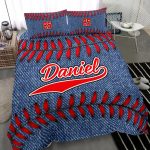 Personalized Baseball Duvet Cover Set, Baseball Jeans Pattern Blue Player Gift Duvet Cover & Pillowcases, Custom Name Number Bedding Set
