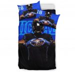 Personalized Football Duvet Cover Set, America Football Player Gift Blue Black 3D Duvet Cover & Pillowcases, Custom Name Number Bedding Set