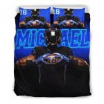 Personalized Football Duvet Cover Set, America Football Player Gift Blue Black 3D Duvet Cover & Pillowcases, Custom Name Number Bedding Set