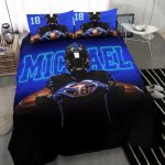 Personalized Football Duvet Cover Set, America Football Player Gift Blue Black 3D Duvet Cover & Pillowcases, Custom Name Number Bedding Set