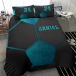 Personalized Soccer Duvet Cover Set, Soccer Blue Black Pattern 3D Player Gift Duvet Cover & Pillowcases, Custom Name Number Bedding Set