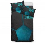 Personalized Soccer Duvet Cover Set, Soccer Blue Black Pattern 3D Player Gift Duvet Cover & Pillowcases, Custom Name Number Bedding Set