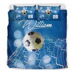 Personalized Soccer Duvet Cover Set, Soccer Ball Blue Light Player Gift Idea Duvet Cover & Pillowcases, Custom Name Number Bedding Set