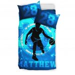 Personalized Basketball Duvet Cover Set, Basketball Blue Boy Player Unique Gift Idea Duvet Cover & Pillowcases, Custom Name Number Bedding Set