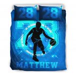 Personalized Basketball Duvet Cover Set, Basketball Blue Boy Player Unique Gift Idea Duvet Cover & Pillowcases, Custom Name Number Bedding Set