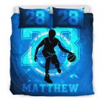 Personalized Basketball Duvet Cover Set, Basketball Blue Boy Player Unique Gift Idea Duvet Cover & Pillowcases, Custom Name Number Bedding Set