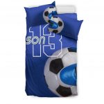 Personalized Soccer Duvet Cover Set, Soccer Ball Shoes Blue Player Gift Idea Duvet Cover & Pillowcases, Custom Name Number Bedding Set