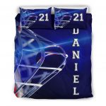 Personalized Hockey Duvet Cover Set, Hockey Moment Player Gift Idea Blue Duvet Cover & Pillowcases, Custom Name Number Bedding Set