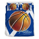 Personalized Basketball Duvet Cover Set, Basketball Blue Ball Player Gift Blue White Duvet Cover & Pillowcases, Custom Name Number Bedding Set