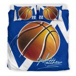 Personalized Basketball Duvet Cover Set, Basketball Blue Ball Player Gift Blue White Duvet Cover & Pillowcases, Custom Name Number Bedding Set