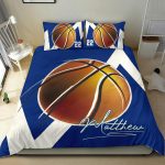 Personalized Basketball Duvet Cover Set, Basketball Blue Ball Player Gift Blue White Duvet Cover & Pillowcases, Custom Name Number Bedding Set