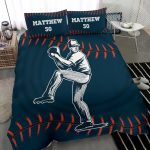 Personalized Baseball Duvet Cover Set, Baseball Pitcher Blue Player Gift Idea Duvet Cover & Pillowcases, Custom Name Number Bedding Set