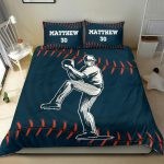 Personalized Baseball Duvet Cover Set, Baseball Pitcher Blue Player Gift Idea Duvet Cover & Pillowcases, Custom Name Number Bedding Set