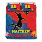 Personalized Basketball Duvet Cover Set, Basketball Boy Red Blue Player Gift Idea Duvet Cover & Pillowcases, Custom Name Number Bedding Set