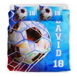 Personalized Soccer Duvet Cover Set, Soccer Blue Geometric Pattern Player Gift Duvet Cover & Pillowcases, Custom Name Number Bedding Set