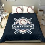 Personalized Baseball Duvet Cover Set, Baseball Player Unique Gift Idea Blue Duvet Cover & Pillowcases, Custom Name Number Bedding Set