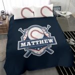 Personalized Baseball Duvet Cover Set, Baseball Player Unique Gift Idea Blue Duvet Cover & Pillowcases, Custom Name Number Bedding Set