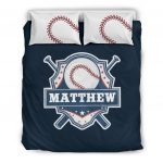 Personalized Baseball Duvet Cover Set, Baseball Player Unique Gift Idea Blue Duvet Cover & Pillowcases, Custom Name Number Bedding Set