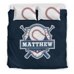 Personalized Baseball Duvet Cover Set, Baseball Player Unique Gift Idea Blue Duvet Cover & Pillowcases, Custom Name Number Bedding Set