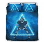 Personalized Football Duvet Cover Set, Football Neon Triangle Player Gift Idea Blue Duvet Cover & Pillowcases, Custom Name Number Bedding Set