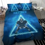 Personalized Football Duvet Cover Set, Football Neon Triangle Player Gift Idea Blue Duvet Cover & Pillowcases, Custom Name Number Bedding Set